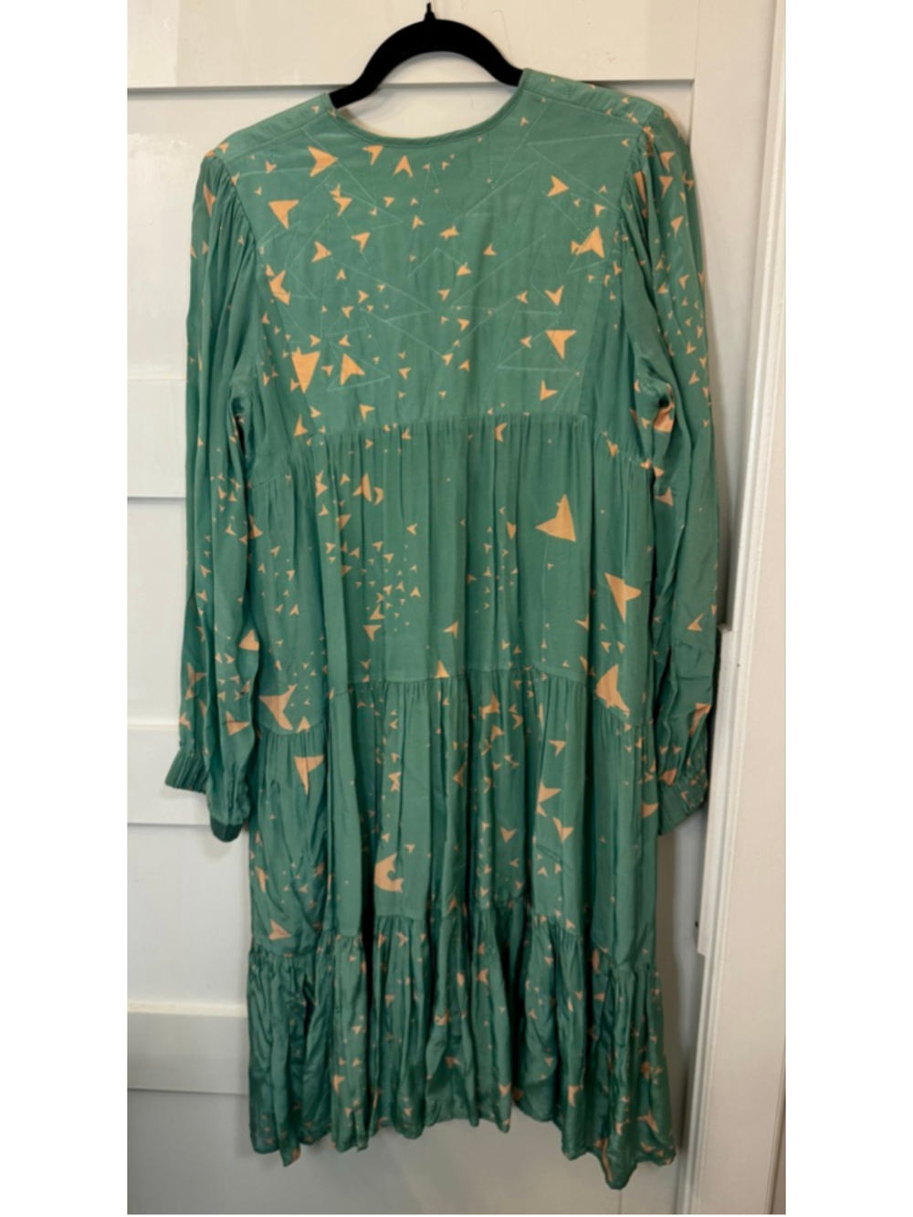 Tallulah & Hope Tiered Midi Dress Green Pink Geometric Print Long Sleeve UK 8 US - Picture 6 of 9
